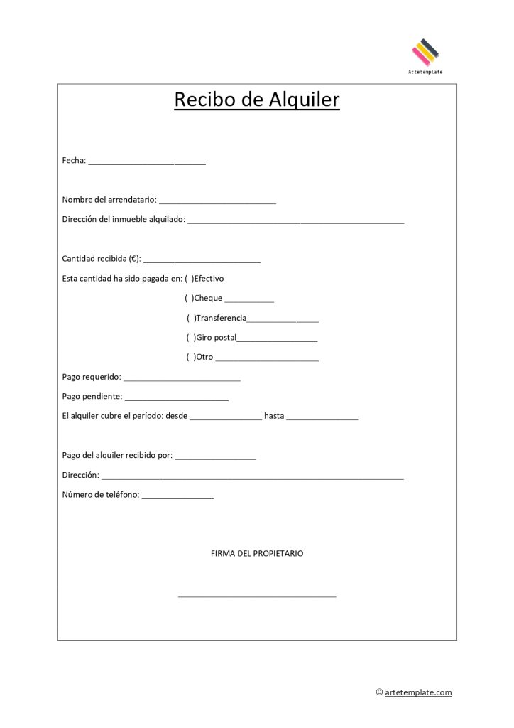 ▷ Plantillas de recibo alquiler word y pdf gratis Artetemplate